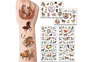 GLUCKGESCHENK Pferde Tattoos 10 Blätter, Pferde Geschenke für Mädchen ab 4 5 6 7 8 9 10 11 12 Jahre, Kindertattoos Spielzeug, Adventskalender 2025 Füllung, Nikolaus Geschenke Kinder, Kleine Weihnachtsgeschenke