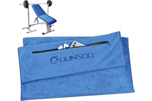 DUNSOO Ręcznik fitness, 120 x 50 cm, ręcznik sportowy z mikrofibry, z kieszenią na zamek błyskawiczny, do studia fitness i treningu, ręcznik na siłownię (Średni niebieski)