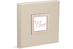 Mareli Album Fotografico 31X31 80 pagine con velina Copertina in tessuto di Lino Ecru con portafoto in legno in copertina