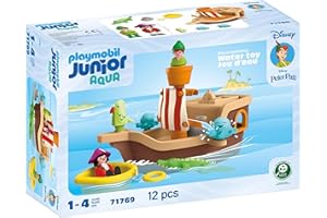 PLAYMOBIL Junior & Disney Peter Pans Pirate Ship, Giocattolo sostenibile da 1 anno in su, Regalo per i più piccoli, Promuove le abilità motorie e il gioco di ruolo, Nave pirata con figurine