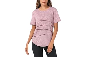 Terecey Camisetas Deporte Manga Corta Mujer Camiseta Tecnica para Mujer Suelta Camiseta Fitness Mujer y Cuello Redondo Camiseta Deportiva de Secado Rápido para Yoga Pilates S-XXL