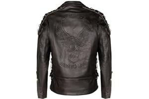 INFINITY LEATHER Męska kurtka motocyklowa w stylu vintage, czarna, z napisem „Live to ride”, z wytłoczonym orłem