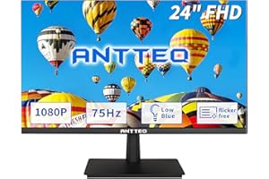 Antteq 24 Inch FHD Monitor, Ultra-slim Bezels 1080P 75Hz VA Computer Monitor, 178° Viewing Angle 16.7M Colors with HDMI VGA Free Flicker Blue Light Filter, LED Full HD Monitor for PC Office, Black