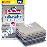 Spontex Microfibre Cleaning Cloths | 8 Microfibre Collection Cloths | Use as Rags, Tea Towels and Towels | 30 x 30 cm | Neutr