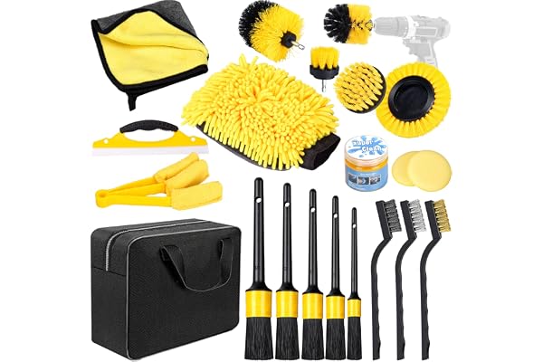 AOKITO Kit de nettoyage de voiture - 20 pièces pour l'intérieur et l'extérieur - Kit de lavage de voiture avec brosses, éponges de polissage, gel de nettoyage et plus encore - Sac de transport