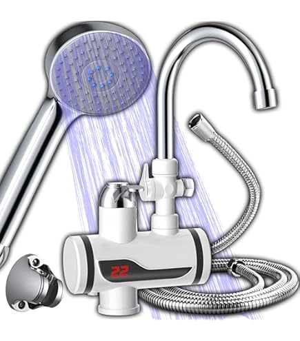 Futchoy Elektrische boiler zonder tank 6,5 kW doorstroomverwarmer met accessoires voor badkamer en keuken, blauw
