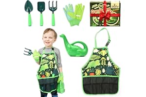 Cheerful Children Toys Kids Gardening Set – Gardening Tools for Kids with Watering Can, Shovels, Rake, Gloves & Apron – Planting Outdoor Activity Garden Toy Set for Girls & Boys Ages 3-7 (Dinosaur)