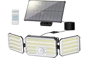 Possily Lampe Solaire Extérieur Détecteur de Mouvement, Lumière avec Fonction D'alarme, Spot avec Télécommande, 4 Modes Étanche IP67 Éclairage pour Jardin