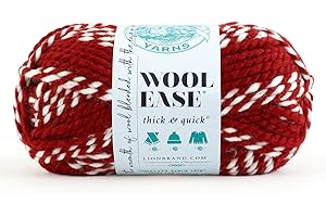 Lion Brand Yarn Company 1-Piece Wool-Ease Thick and Quick, Crimson, Red/White