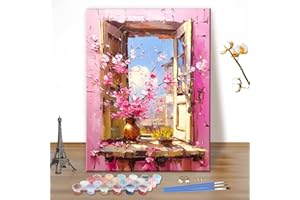 MEIYUDA Peinture par Numero Adulte, Vue de la fenêtre DIY Peinture à l'huile par Numéros sur Toile Artisanat avec Pinceaux, Decoration Maison Cadeau 40x50cm(sans Cadre)