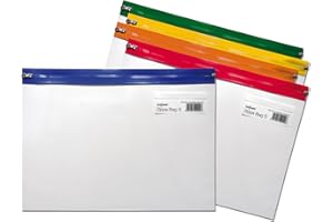 Snopake A4 Plus Zippa-Bag ‘S’ Classic with Write-On Label [Pack of 5] 370 x 260 mm – Transparent/Assorted Zip Strips [Ref: 12814]