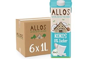 ‎ALLOS Allos Kokosmilch ohne Zucker | Milch auf Pflanzenbasis | Vegane Milch | ohne zugesetzten Zucker | Milch Alternative | laktosefrei | 1 Liter (6 Stück)