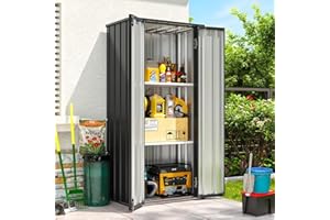 Aoxun 2.5×1.5ft Outdoor Storage Shed, Metal Garage Storage Cabinet Waterproof with 2 Adjustable Shelves, Tall Garden Storage Shed for Backyard, Patio, Garage & Garbage Bin Lawn, Black