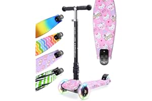 BOLDCUBE Big Fold | Three Wheel Scooter for Children Ages 5-10 Years | LED Wheels with Flashing Lights | Height Adjustable 65 to 89 cm | Rear Reflectors