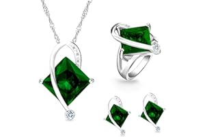 TOBESTU Charm Created Topaz Big Square Crystal Necklace Matching Stud Earrings Rings Jewelry Set T295