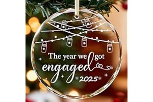 DREAKU Engagement Gifts for Couples, Funny Engagement Presents, Crystal Glass Keepsake Christmas Ornament, Personalised Wedding Gifts for Bride and Groom (A)