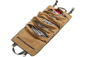 KAALTISY Werkzeug-Rolltasche aus Gewachstem Leinwand, Große Schraubenschlüsselrolle mit 6 Reißverschlusstaschen, Multifunktionale Rolltasche