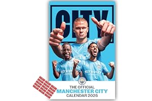 DANILO PROMOTIONS LTD Manchester City Calendrier mural 2025 officiel A3 Football Cadeau avec autocollants d'organisation gratuits inclus