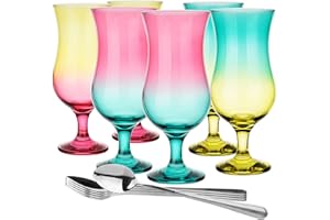 Glasmark KROSNO 1992 G 57-0032-0420-5251-LD A570032-0420-5251-LD Lot de 6 verres à cocktail max 480 ml Mélange multicolore + cuillère à café longue, verre + acier inoxydable