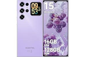 OUKITEL C62 Android 15 Smartphone Ohne Vertrag - 6.88" HD+ Handy mit Rückseitigem Display 16GB RAM+128GB ROM/1TB, 5000mAh Handy Günstig, Dual SIM Simlockfreie Handys/Face ID/GPS/OTG - Violett