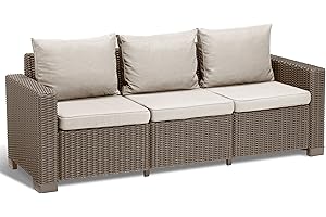 Allibert California 3er Gartensofa Sofá de jardín, Cappuccino, 199 x 68 x 72 cm