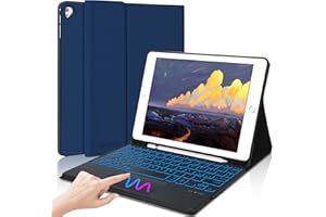IVEOPPE Tastiera Touchpad iPad 6 Generazione,Tastiera iPad 9.7, Tastiera per iPad 5, iPad Pro 9.7, iPad Air 2, iPad Air 1, Custodia Tastiera Italiano Bluetooth Staccabile Retroilluminata, Blu Scuro
