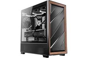 Antec Flux Wood, 5 x wentylatory PWM w zestawie, panel przedni o wysokim przepływie powietrza z drewna orzechowego, typ C, grzejnik 420 mm i tylne połączenie płyta główna, do 9 wentylatorów