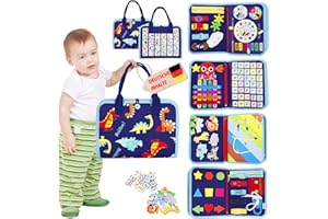 ESJAY Busy Board Deutsch Montessori Spielzeug ab 1 2 3 4 Jahre, Activity Board Book Kleinkinder Motorikspielzeug, Geschenk Junge Mädchen, Baby Lernspielzeug, Motorikbrett für Reise Auto Flugzeug (Blau)