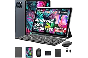 TABWEE Tablet 2025 World's First Android 16 Tablet with Gemini AI, 11 Inch FHD Display, 24GB RAM 128GB ROM /2TB TF, T7280 CPU+13MP Camera, 8000mAh, Widevine L1, 2 in 1 Tablets with Keyboard Mouse Stylus