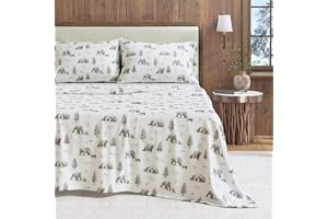 Great Bay Home flanelllakanset Queen size – 100% turkisk bomull, dubbelborstade, tryckta lakan – ultramjuka, mysiga, 4-delat bäddset (nordpolens isbjörnar)