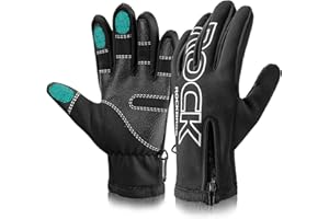 ROCKBROS Zimowe Rękawiczki Rowerowe na Całych Palcach, Wiatroodporne, Wodoodporne, Odblaskowe, Antypoślizgowe, Ekran Dotykowy, do Sportów Zimowych, Rękawice do Sportów, dla Kobiet i Mężczyzn