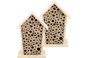 JEFFERGARDEN 2 Pcs Wooden Bee Hotel Ladybird House Shelter for Butterflies - Outdoor Garden Decoration Weather Resistant Hanging Home Bug Hotel