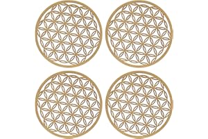 CHEERHOM 4 Piezas Posavasos para Flor de La Vida, Decoración de Pared Flor de La Vida de Madera Juego de Posavasos de 10 x 10 cm, Posavasos para Vasos, Posavasos Redondos de Madera para Bebidas y Café