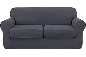 subrtex Sofa Cover with Separate Cushion Covers,2-Seater Sofa Cover 3 Pieces Stretch Sofa Slipcovers Replacement Furniture Protector (Loveseat, Grey)