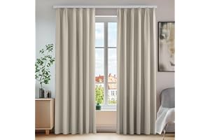 ‎DECONOVO Deconovo Vorhang Blickdicht Gardinen Wohnzimmer Lärmschutz mit Kräuselband, 260x140 cm(HöhexBreite), Creme, 2er Set