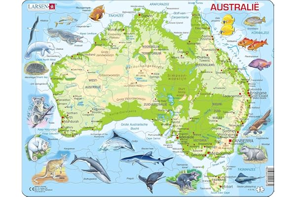 Larsen A31 Carte Physique de l'Australie, édition Néerlandais, Puzzle Cadre avec de 65 pièces