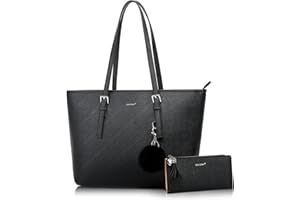 TAN.TOMI TANTOMI Handtasche Damen Set Tasche Mit Geldbörse für Büro Schule Einkauf Handtasche Damen Groß Mit Quasten Damen und Pelz Kugel Plüsch Schlüsselring