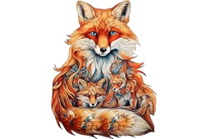 AAGOOD Puzzles en Bois, 373 pièces de Puzzle Bois en Forme pour Adultes et Enfants Puzzle Bois Forme Animaux Wooden Puzzle La Famille Fox