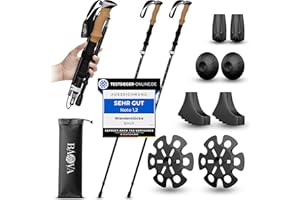 BAVA® Wanderstock Faltbar [36cm Packmaß] Verschiedene Aufsätze [Ultraleicht] EasyFold-System - Teleskop Verstellbar | Trekkin