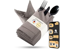 ‎CHAMBRY MADE IN GERMANY chambry 6 Stoffservietten 100% Leinen Stonewashed - 40cm x 40cm Farbe wählbar – inkl. Faltanleitung als E-Book – Handarbeit Made in Germany – wiederverwendbar, elegant und nachhaltig - Sand