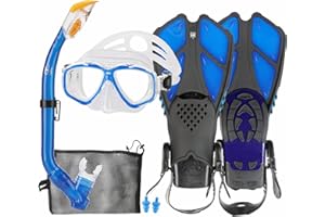 HH HHAO SPORT Set da Snorkeling per Bambini con Pinne, Vista Panoramica a 180° Occhialini Antiappannamento, Pinne da Nuoto Regolabili, Snorkel, Borsa in Rete ad Asciugatura Rapida