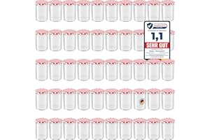 WELLGRO 50x Einmachgläser mit Schraubdeckel - 435 ml, 8,5 x 12 cm (ØxH), Glas/Metall, rot karierte Deckel To 82, Gläser Made in Germany, verschiedene Mengen wählbar, Stückzahl:50 Stück