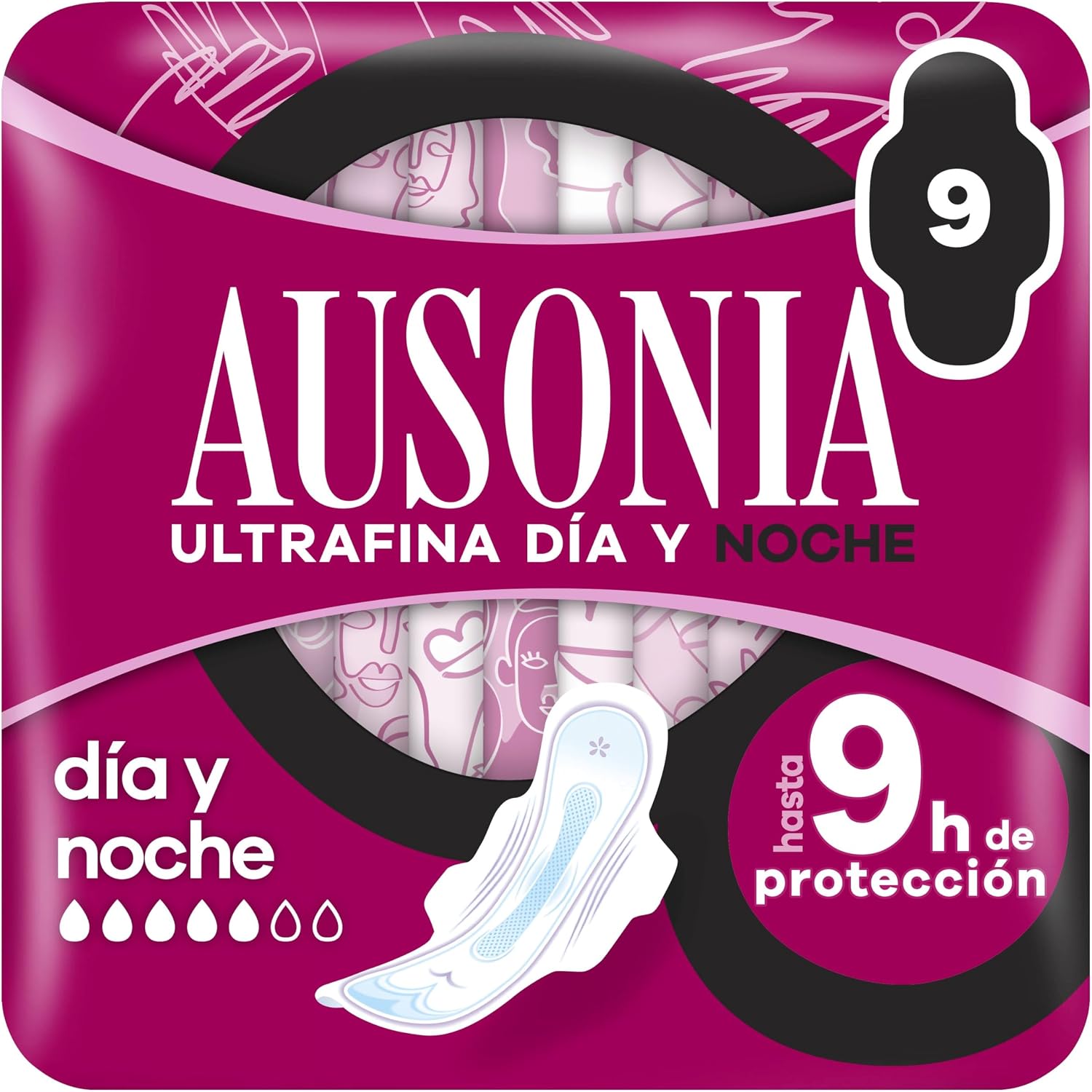Ausonia Compresas Ultrafina Día & Noche Con Alas, 9 unidades, Para Un Flujo Muy Abundante, Hasta 9 Horas De Protección
