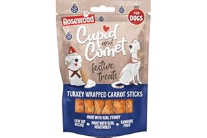 Rosewood Festive Turkey Wrapped Carrot Twists, Rawhide-Free Dog Treats, 100g Resealable Pouch