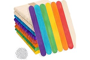 KAYSENSUK 500 bastoncini di ghiaccio in legno colorato (inclusi occhi), bastoncini di legno per il fai da te, agitazione, steli in legno per gelato, bastoncini di legno, spatola, cera per legno, fai
