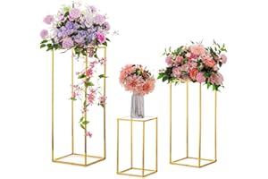 Centros de mesa de boda para mesas, jarrón dorado – Inweder 3 piezas de soporte de flores de boda centros de mesa rectangular alto soporte para plantas con panel acrílico floreros de metal para bodas,