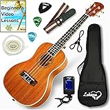 Ukulele Concert Size Bundle By Lohanu (LU-C) All Accessories Included – 2 Strap Pins Installed Nylon Strap Padded Case Tuner 