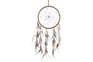 Pink Pineapple Dreamcatcher mit Federn: Handgemachter Traumfänger Veganer Wildleder mit Türkis Steinen - Vielen Farben - Großer Traumfanger Mit 22 cm Durchmesser und 60 cm Lang (Braun)