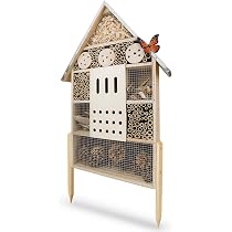 Casetta Per Insetti Navaris – Legno E Materiali Naturali – 15x8x20 Cm – Tetto In Metallo – Per Api, Farfalle E Coccinelle – Da Appendere In Giardino O Balcone
