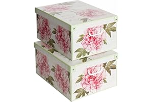 Lavatelli Set 2 pezzi Scatole armadio in cartone, organizer per vestiti e biancheria, per cambio stagione, Peonie 49x40xh24 cm
